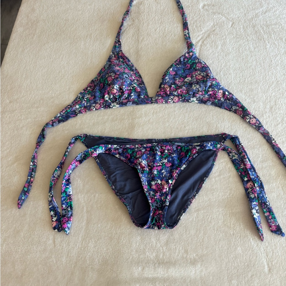 Floral Bikini Size Large With Adjustable Ties in Purple, Pink and Green GUC - Picture 6 of 12